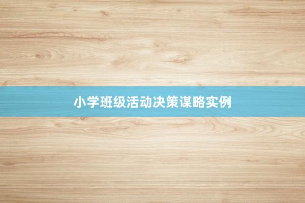 小学班级活动决策谋略实例