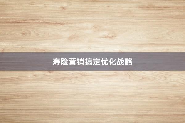 寿险营销搞定优化战略